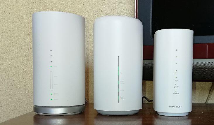 「置くだけWi-Fi」左から「L01s」「L02」「HOME01」